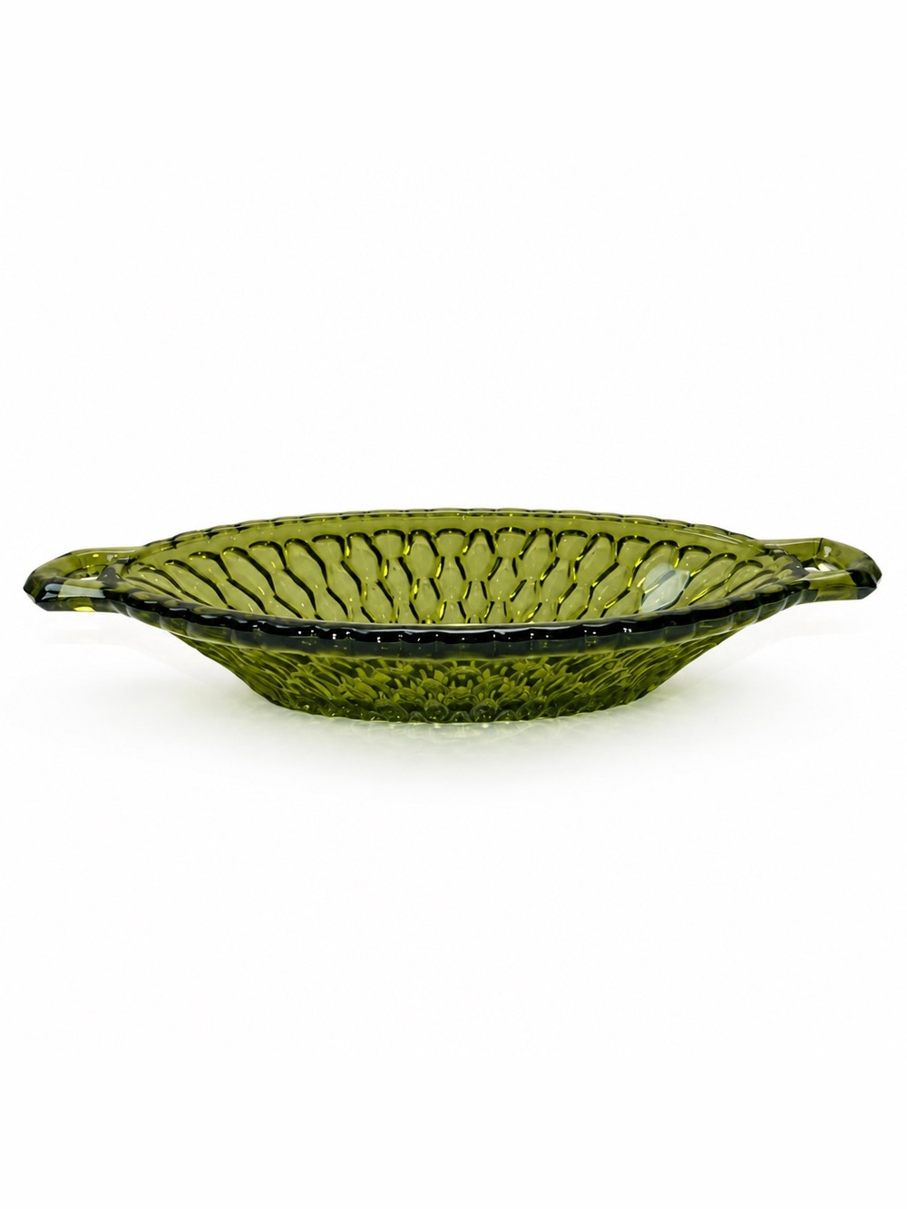 Vintage Indiana Glass Avocado Green Honeycomb relish dish